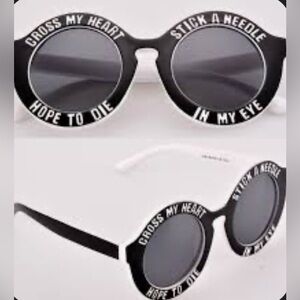 Black Round Sunglasses with White Text